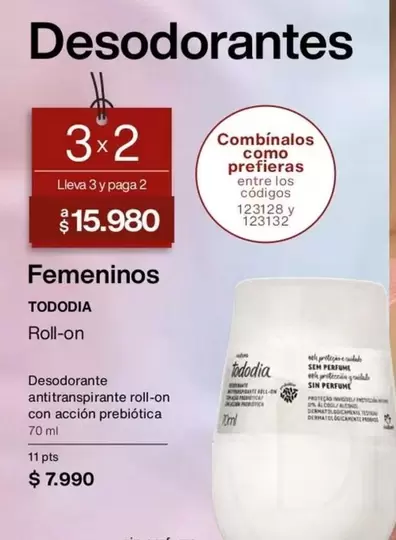 Tododía - roll-on desodorante antitranspirante roll-on con acción prebiotica