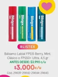 Blistex - Balsamo Labial FPS15 Berry, Mint, Clásico O FPS50+ Ultra