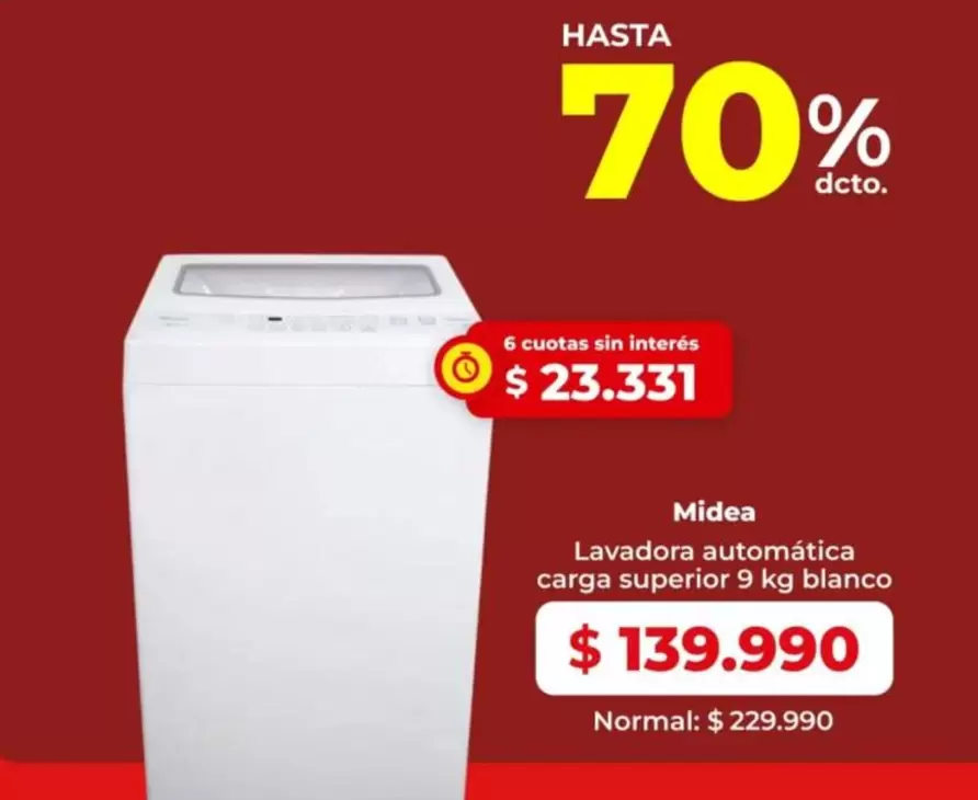 Midea - Lavadora Automatica Carga Superior 9 Kg Blanco
