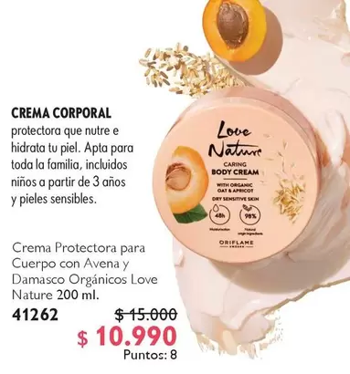 Crema Protectora Para Cuerpo Con Avena Y Damasco Organicos Love Nature