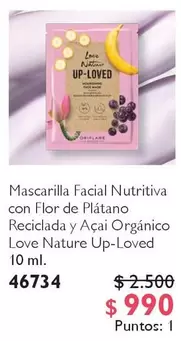 Natur - Mascarilla Facial Nutritiva Con Flor De Platano Reciclada Y Açai Organico Love e Up-loved