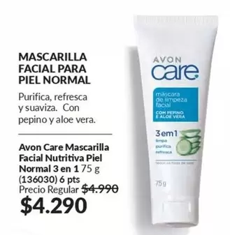 Care+ - Mascarilla Facial Nutritiva Piel