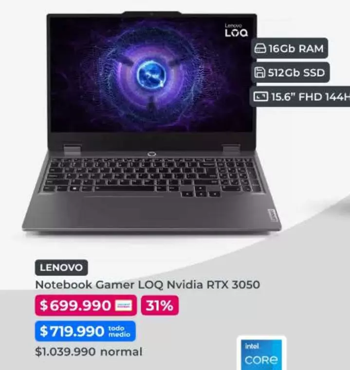 Lenovo - Notebook Gamer Nvidia RTX 3050
