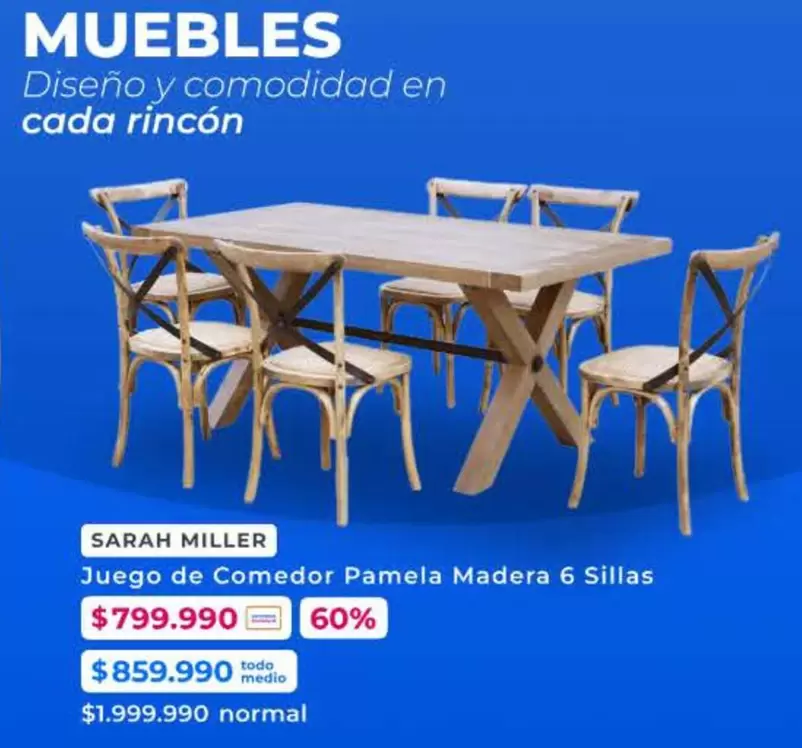 Miller - Juego De Comedor Pamela Madera 6 Sillas