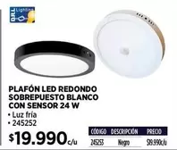 Plafon Led Redondo Sobrepuesto Blanco Con Sensor 24 W