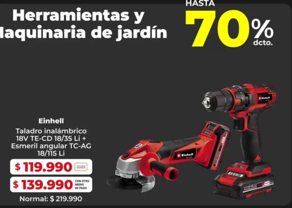 Einhell - Taladro Inalámbrico 18v Te-cd 18x3 + Esmeril Angular TC Ac