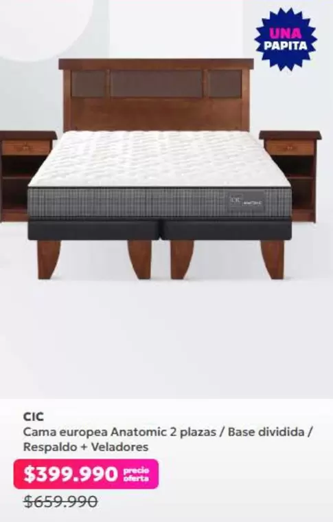 Cic - Cama Europea Anatomic 2 Plazas / Base Dividida / Repelado + Veladores