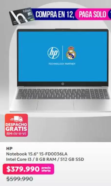 HP - Notebook 15.6" 15-fd0036la Intel Core I3 8gb 512 Gb Ssd