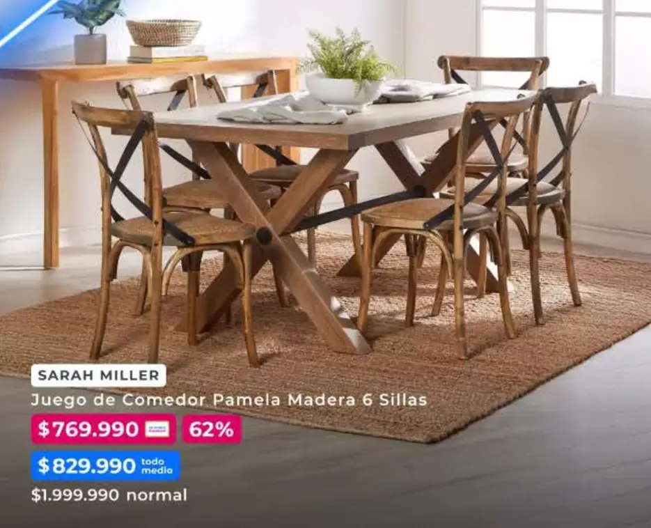 Miller - Juego De Comedor Pamela Madera 6 Sillas