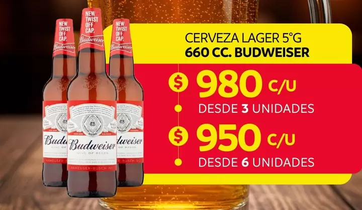 Budweiser - Cerveza Lager 5°G 660 Cc.
