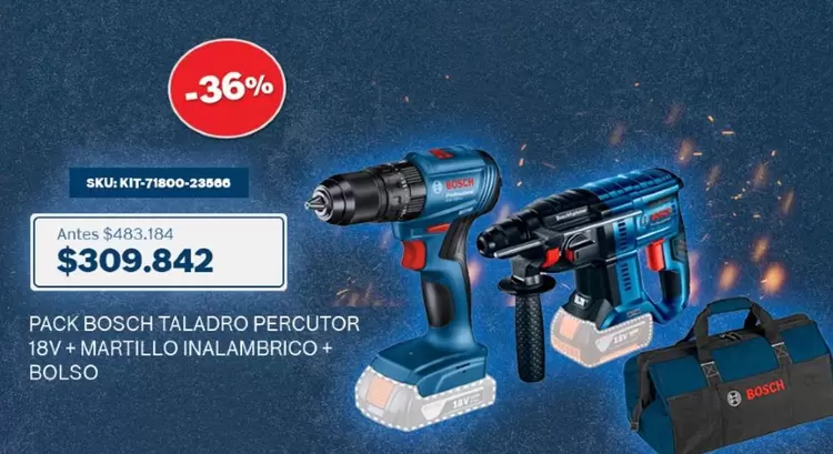 Bosch - Pack  Taladro Percutor 18+ Martillo Inalambrico + Bolso