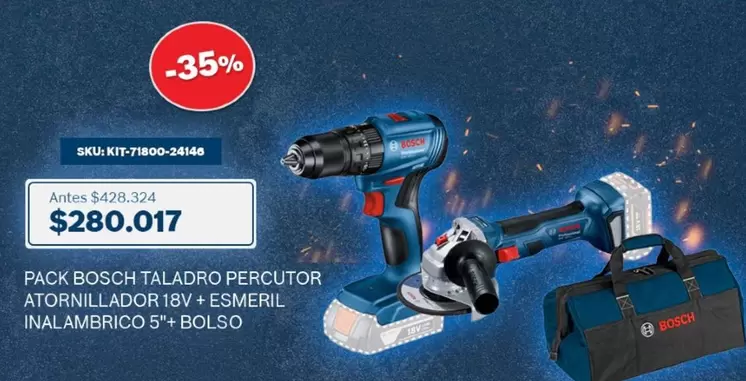 Bosch - Pack TÁladro Percutor Atornillador 18v + Esmeril Inalámbrico 5 Bolso