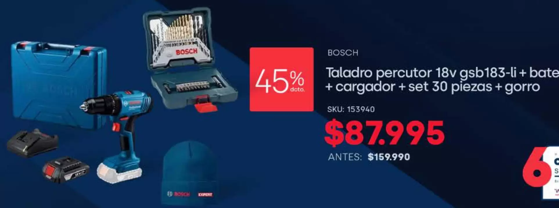 Bosch - Toaldo Percutor 18v Gsb183-3-l-b-bête + Cargador Sèet 30 Piezas + Gorro