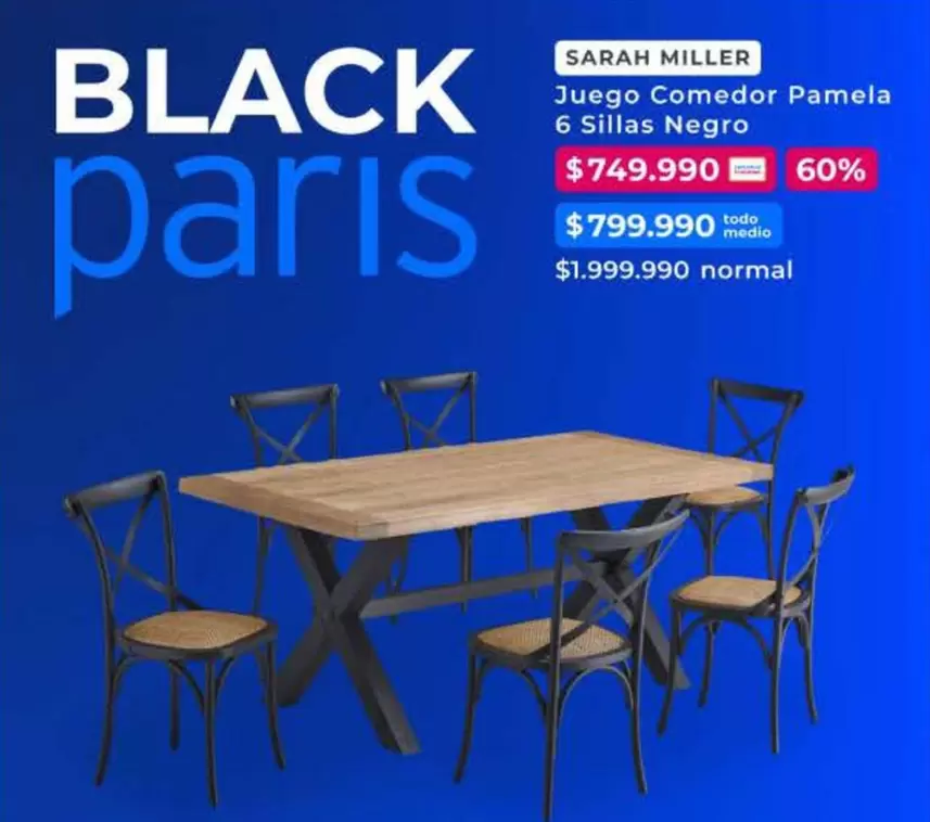 Miller - Juego Comedor Pamela 6 Sillas Negro