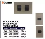 Bticino - Placa Armada Interruptor Terra Nobile