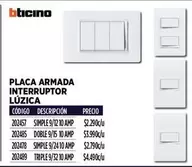 Bticino - Placa Armada Interruptor Lúzica