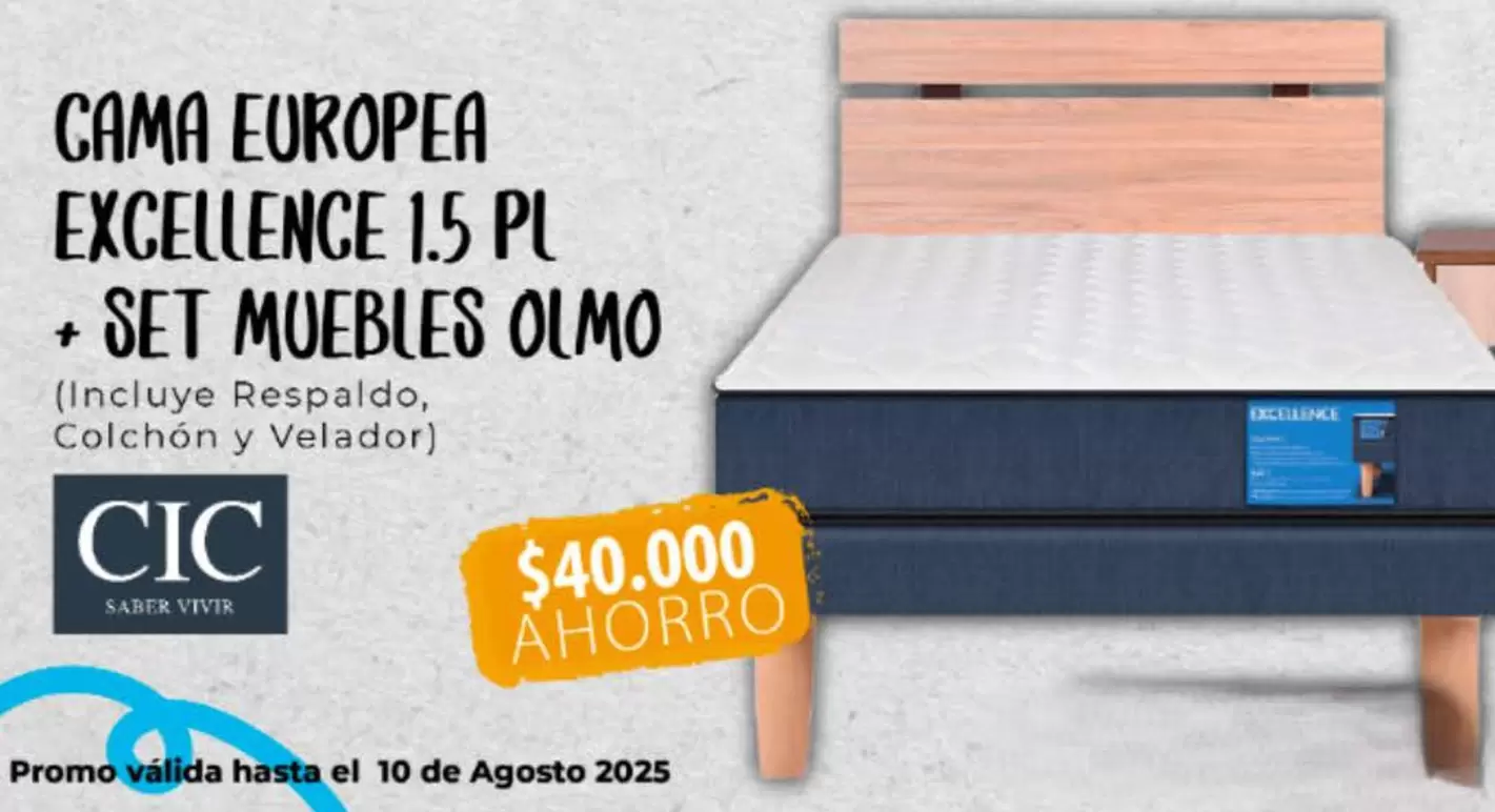 Cic - Cama Europea Excellence 1.5 Pl + Set Muebles Olmo