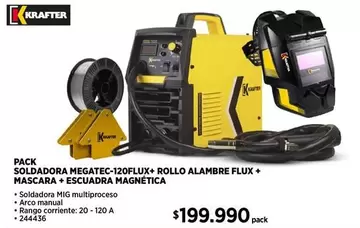 Krafter - Pack Soldadora Megatec-120Flux+Rollo Alambre Flux+ Mascara+Escuadra Magnética