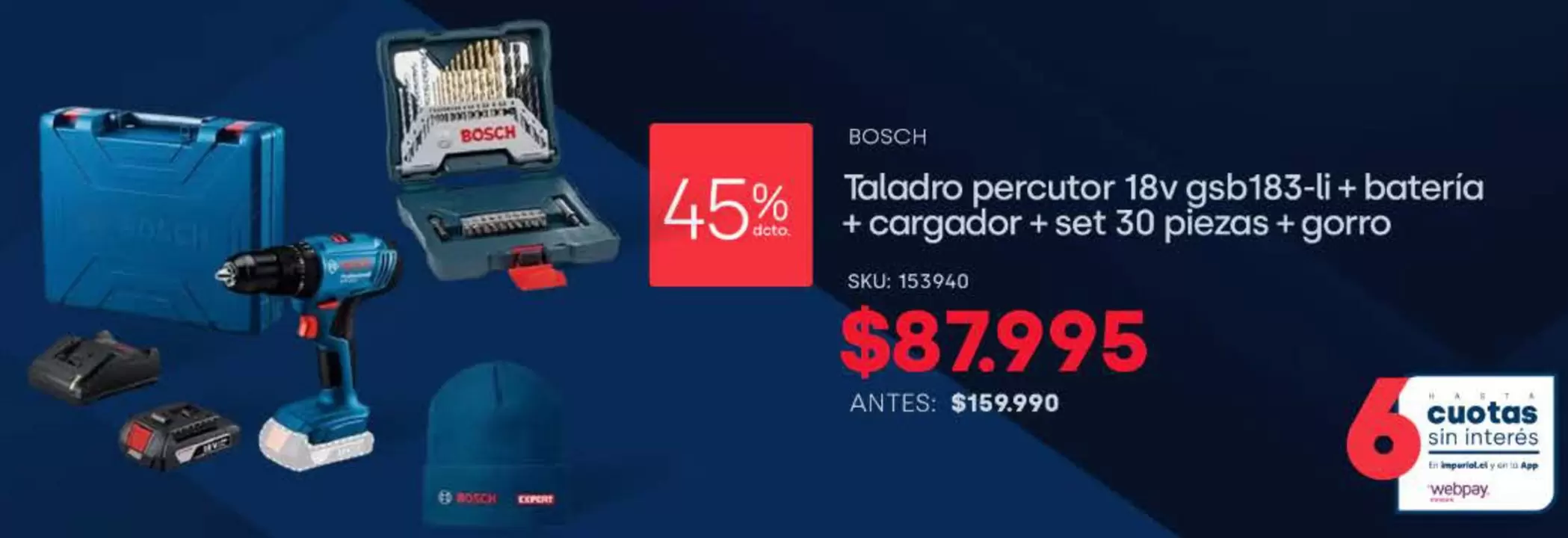Bosch - Taladro Percutor 18v Gb185-11-batería + Coragado + Set 30 Piezas + Gorro