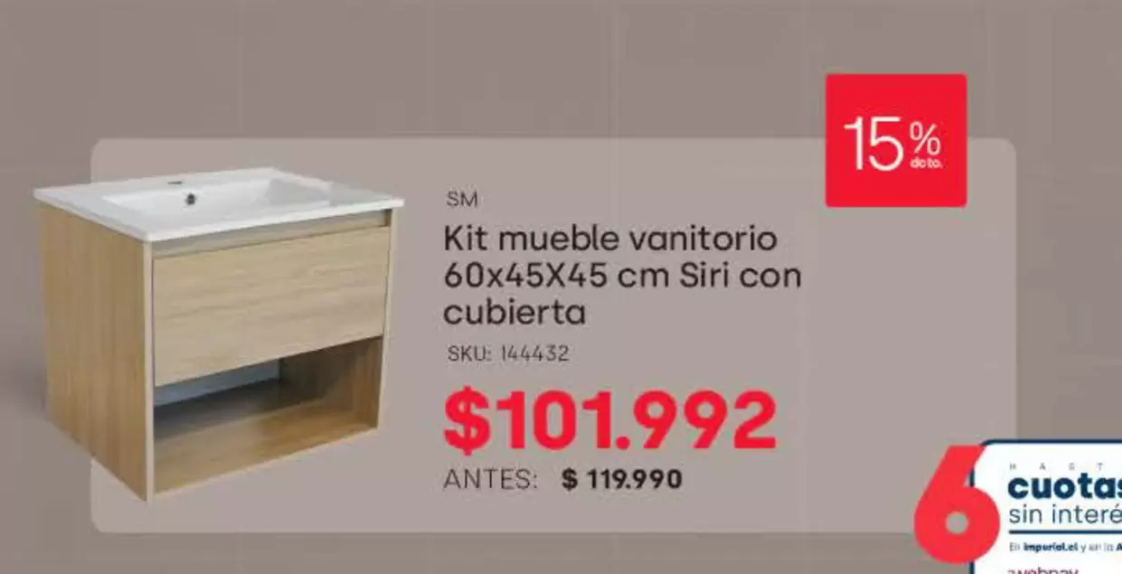 Uno - Kit Mueble Vanitorio 604x5x45 Cm Ciri Con Cubierta