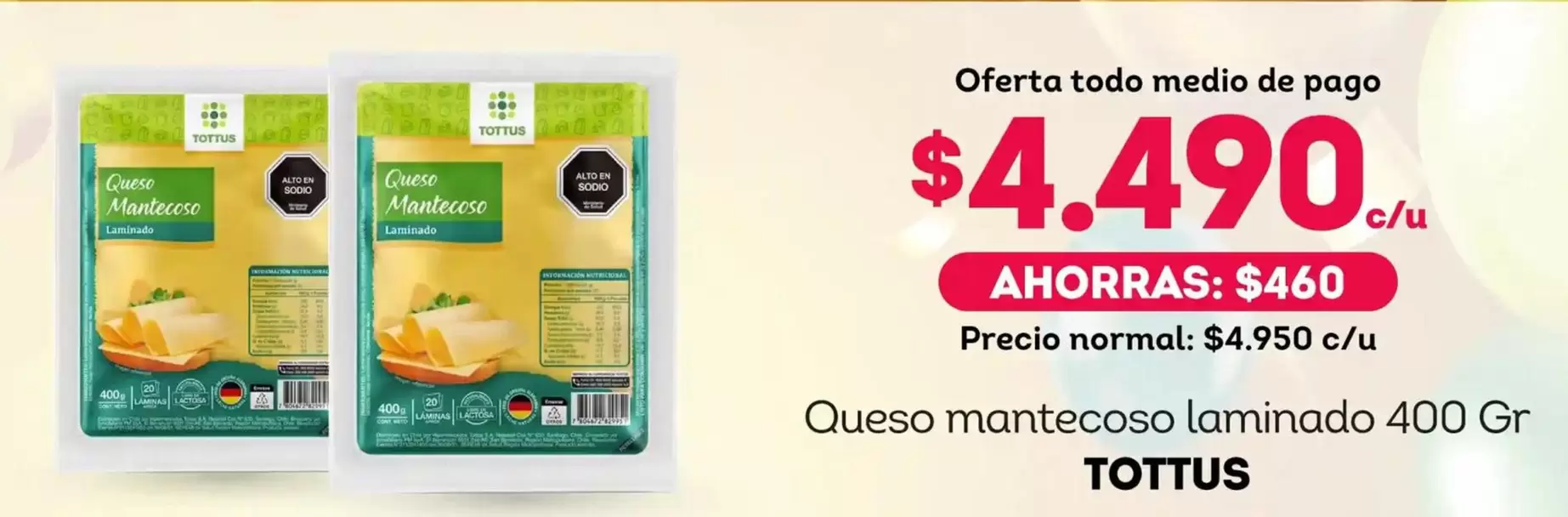 Tottus - Queso Manteccoso Laminado
