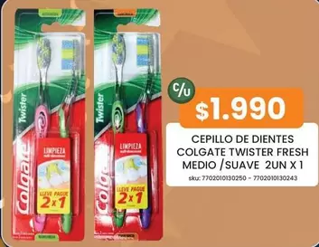 Colgate - Cepillo De Dientes Twister Fresh Medio/suave 2un X 1