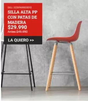 Silla Alta Pp Con Patas De Madera