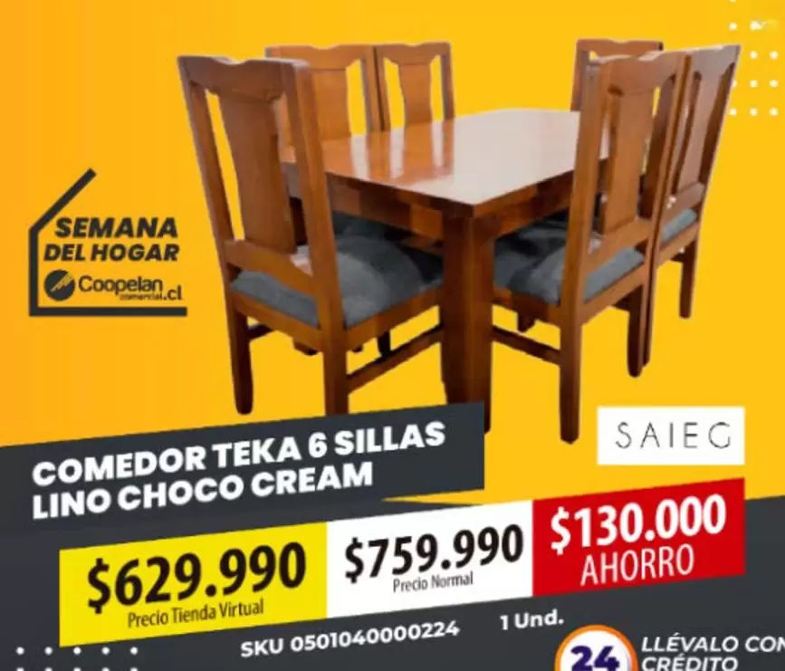 Teka - Comedor  6 Sillas Lino Choco Cream