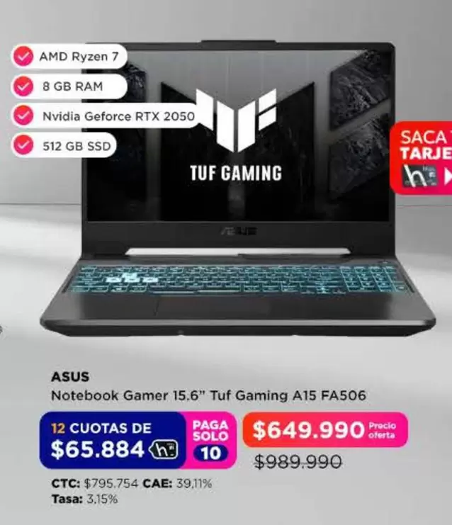 Asus - Notebook Gamer 15.6" Tuf Gaming A15 Fa506