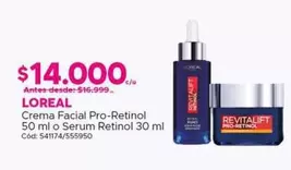 L'Oréal - Crema Facial Pro-Retinol 50 ml o Serum Retinol 30 ml