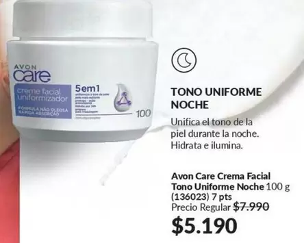 Avon Care - Creme Facial Tono Uniforme Noche