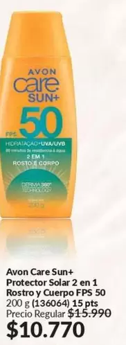 Care+ - Avon Care Sun+ Protector Solar 2 En 1 Rostro Y Cuerpo Fps 50