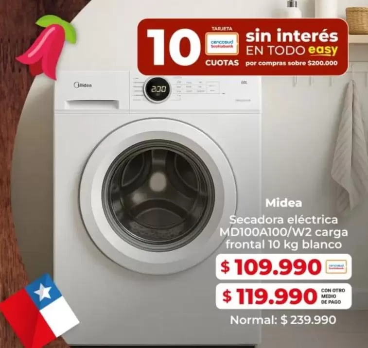 Midea - Secadora Electrica Md100a100/w2 Carga Frontal 10 Kg Blanco