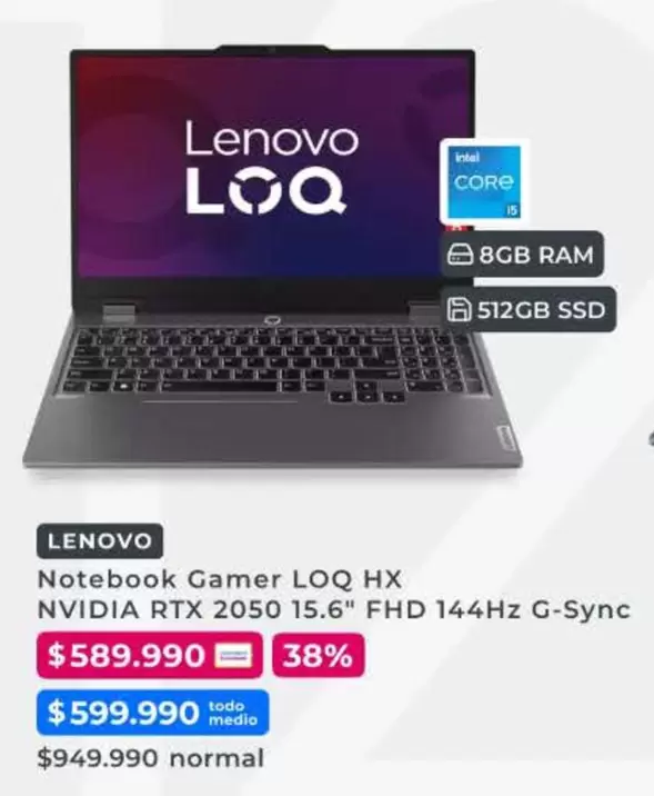 Lenovo - Notebook Gamer Hx Nvidia RTX 2050 15.6" FHD 144Hz G-Sync