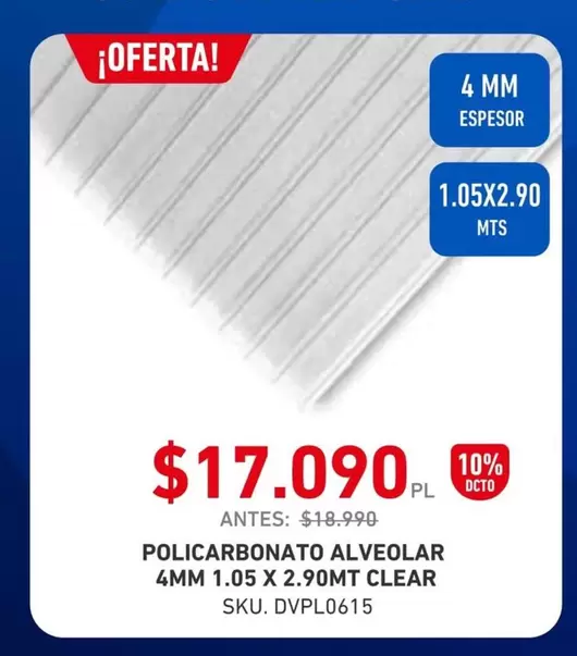 MTS - Policarbonato 4mm 1.05x2.9omt Clear