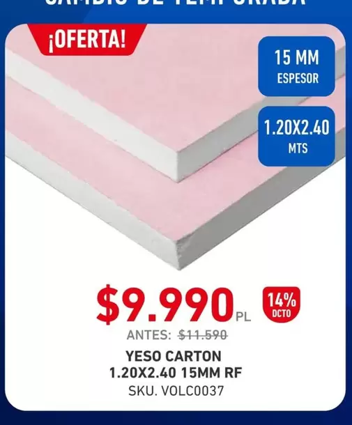 MTS - YESO RF 1.20X2.40 15MM