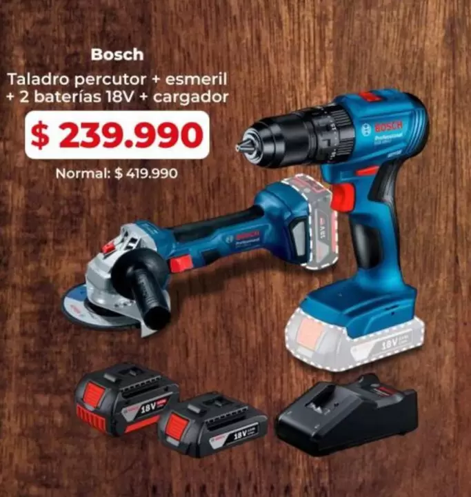 Bosch - Taladro Percutor + Esmeril + 2 Baterias 18V + Cargador