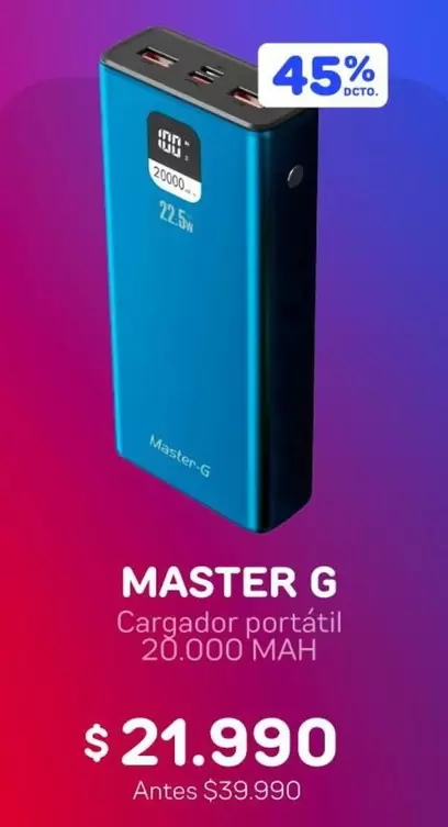 Master-G - Cargador Portatil 20,000 Mah