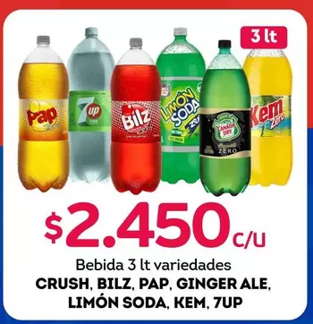 Crush - Bebida 3 Lt Variedades, Bilz, Pap, Ginger Ale, Limon Soda, Kem, 7up
