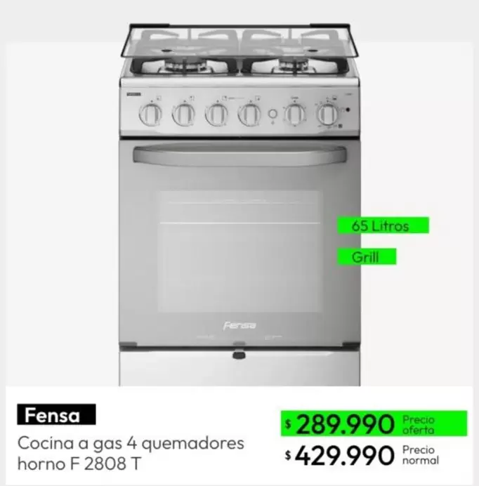 Fensa - Cocina A Gas 4 Quemadores Horno F 2808 T