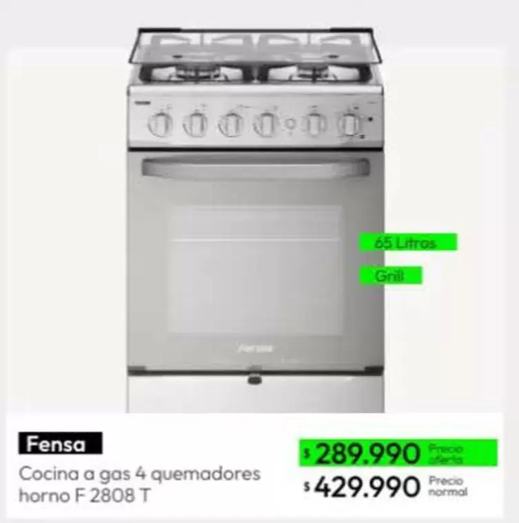 Fensa - Cocina A Gas 4 Quemadores Horno F 2808 T
