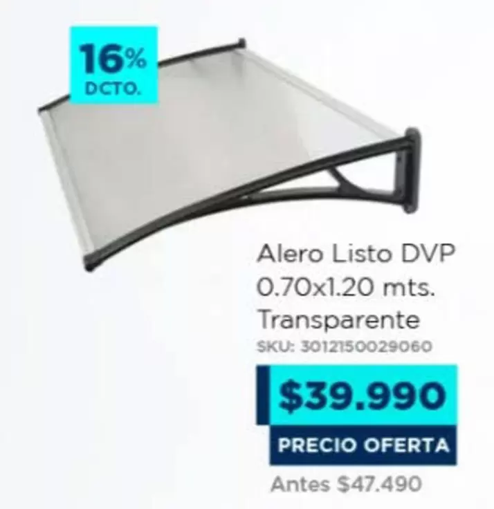 MTS - Alero Listo DVP 0.70.71.20 Mts. Transparente