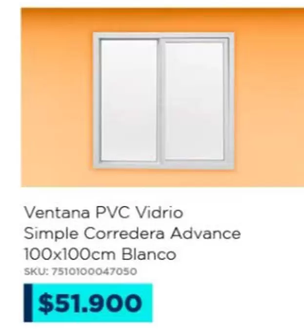 Ventana Pvc Vidrio Simple Corredera Advance 100x100cm Blanco