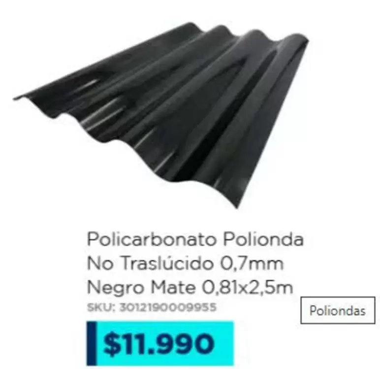 Policarbonato Polionda No Traslúcido 0.7mm Negro Mate