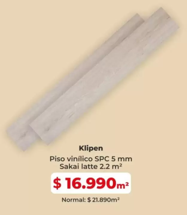 Klipen - Piso Vinilico Spc 5 Mm Sakai Latte 2.2 M2
