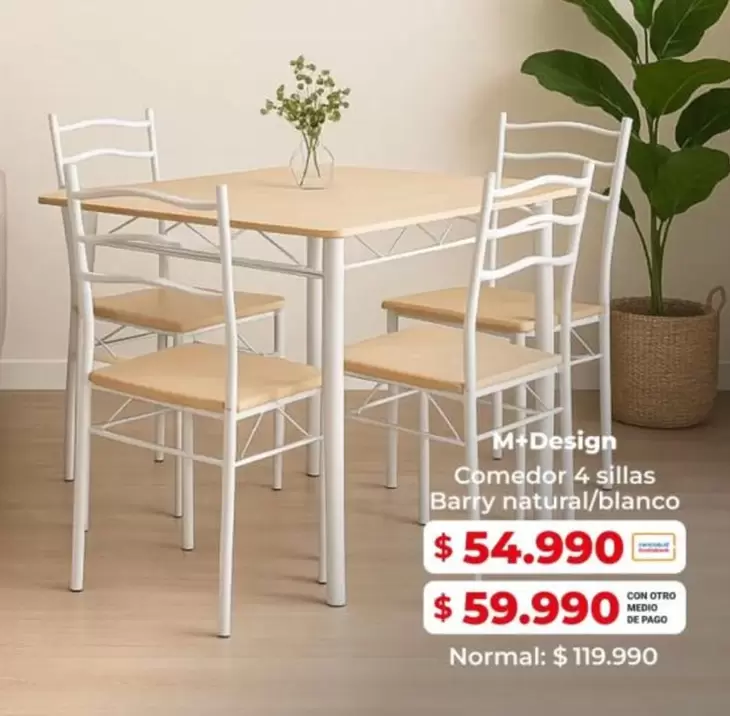 Comedor 4 Sillas Barry Natural/blanco