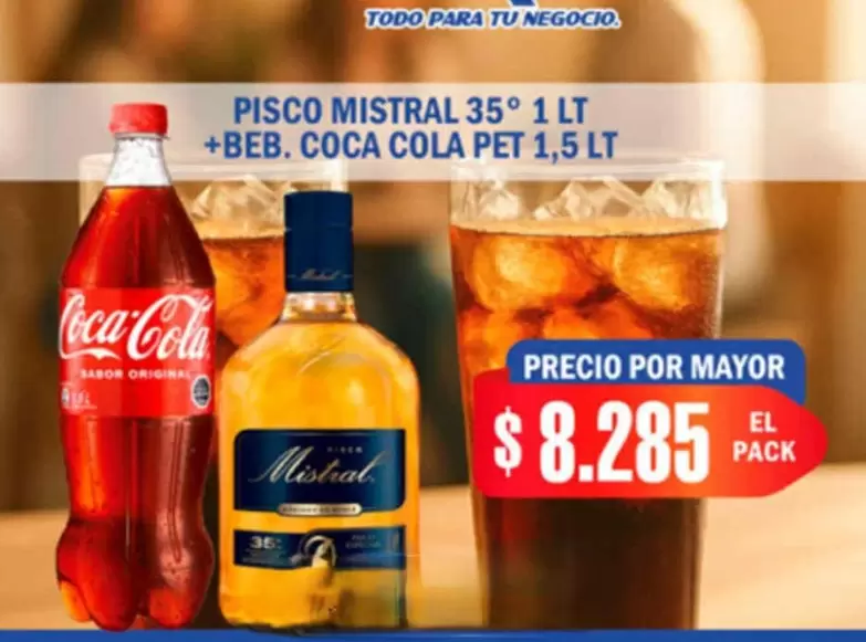 Coca Cola - Pisco Mistral 35° 1 Lt + Beb.