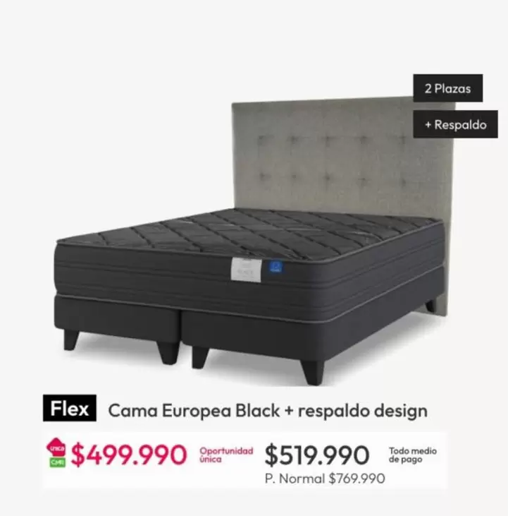 Flex - Cama Europea Black + Respaldo Design