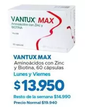 Vantux Max - Aminoácidos Con Zinc Y Biotina, 60 Cápsulas