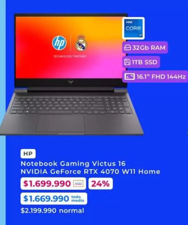 HP - Notebook Gaming Victus 16 NVIDIA Geforce RTX 4070 W11 Home